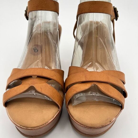 Women’s Bamboo Tan Luxy Cross Strap Wedge Size 8 - Picture 2 of 7